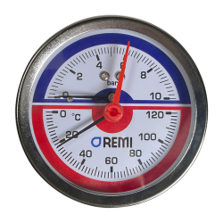 Термоманометр фронтальный REMI 10 бар 1/2”х1/4” ∅80