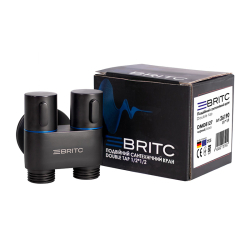 Кран двойной угловой сантехнический приборный Britc DMD 1/2”х1/2”, черный