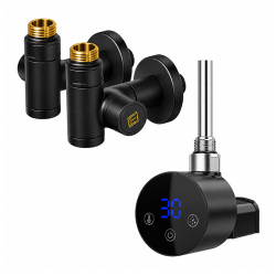 ТЭН для полотенцесушителя Onlyheat Agate Black Pro 0.6 кВт + краны под ТЭН Ideale Senso, черный