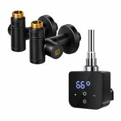 ТЭН для полотенцесушителя Onlyheat Onyx Black Pro 0.6 кВт + краны под ТЭН Ideale Senso, черный